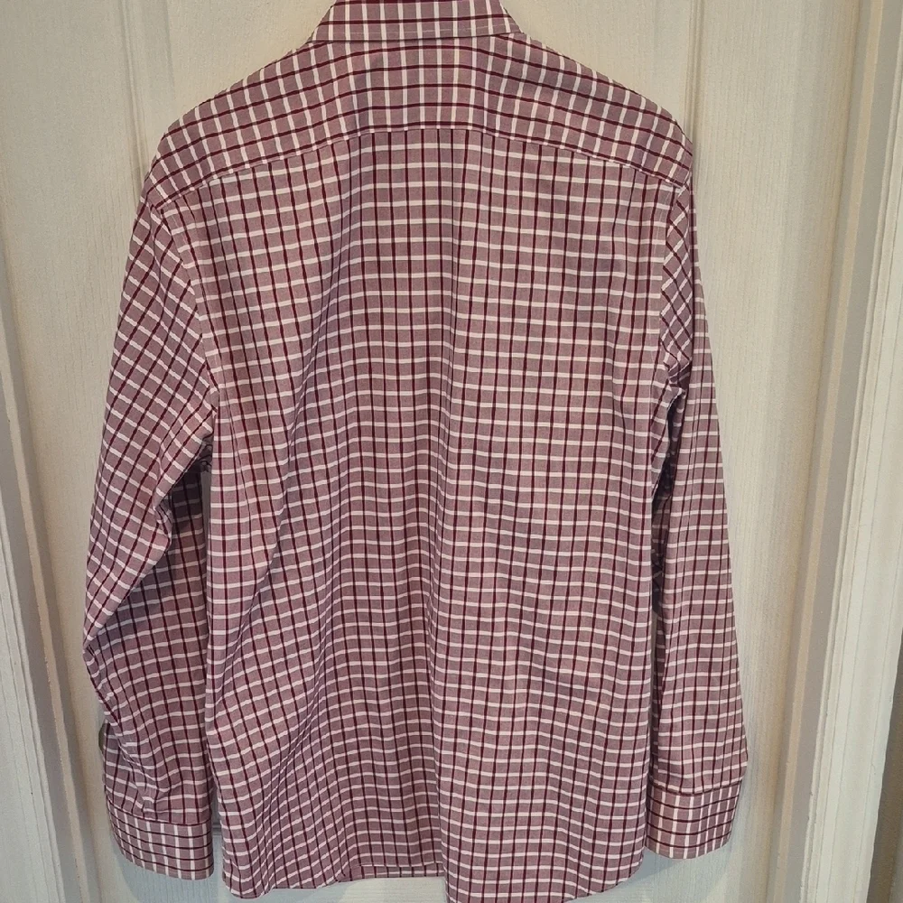 Banana Republic Red and White Cotton No Iron Slim Fit Checkered Shirt